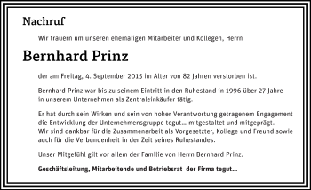 Traueranzeige von Bernhard Prinz 