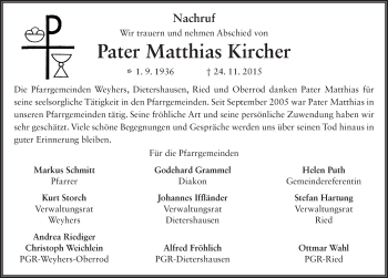 Traueranzeige von Matthias Anton Kircher 