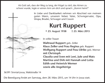 Traueranzeige von Kurt Ruppert 
