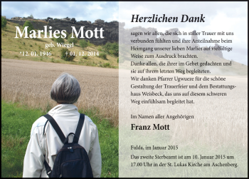 Traueranzeige von Marlies Mott 