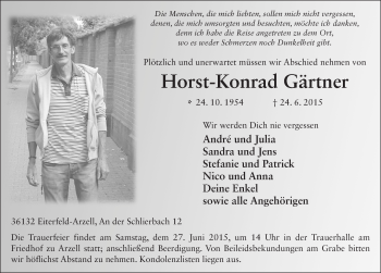 Traueranzeige von Horst-Konrad Gärtner 