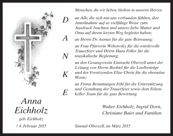 Traueranzeige von Anna Eichhholz 