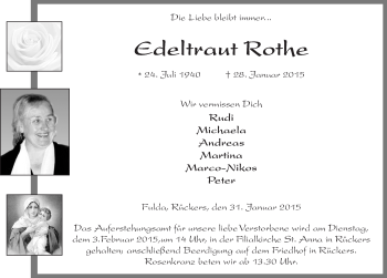 Traueranzeige von Edeltraut Rothe 