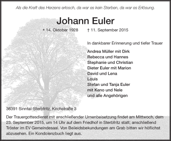Traueranzeige von Johann Euler 