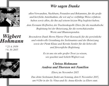 Traueranzeige von Wigbert Hohmann 