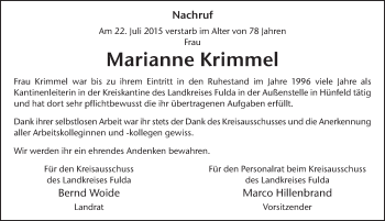 Traueranzeige von Marianne Krimmel 