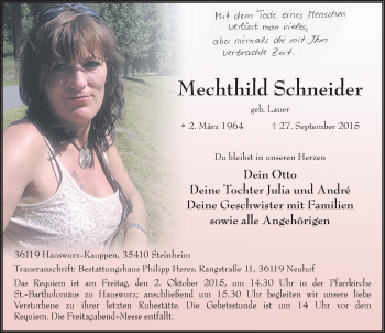 Traueranzeige von Mechthild Schneider 