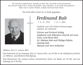 Traueranzeige von Ferdinand Bub 