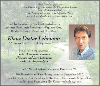 Traueranzeige von Klaus Dieter Lehmann 