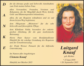 Traueranzeige von Luitgard Knauf 