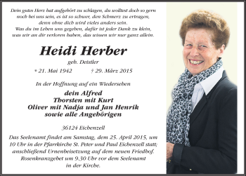 Traueranzeige von Heidi Herber 