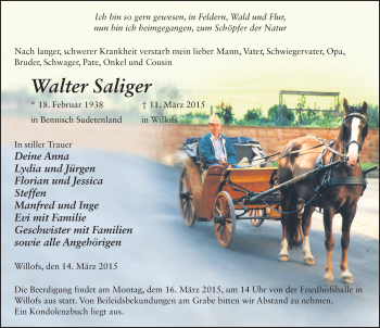 Traueranzeige von Walter Saliger 