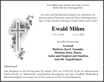 Traueranzeige von Ewald Mihm 