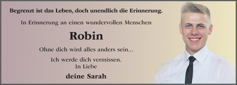  Traueranzeige für Robin Fischer vom 07.10.2015 aus 