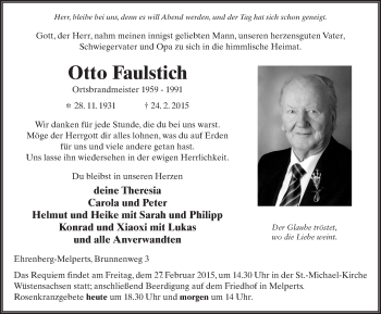 Traueranzeige von Otto Faulstich 