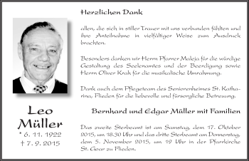 Traueranzeige von Leo Müller 