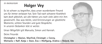 Traueranzeige von Holger Vey 