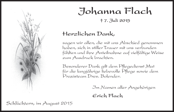 Traueranzeige von Johanna Flach 