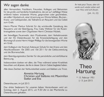 Traueranzeige von Theo Hartung 