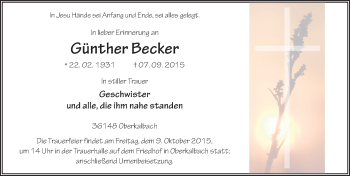 Traueranzeige von Günther Becker 