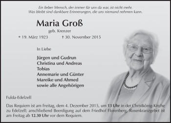 Traueranzeige von Maria Groß 