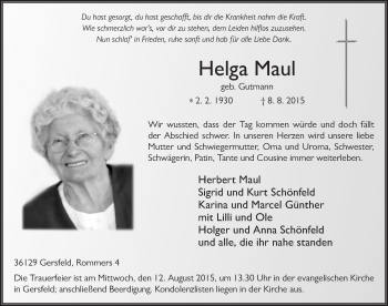 Traueranzeige von Helga Maul 