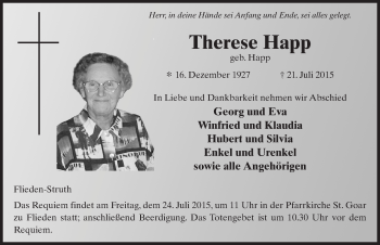 Traueranzeige von Therese Happ 