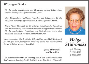Traueranzeige von Helga Stidronski 