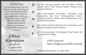 Traueranzeige von Oliver Karmann 
