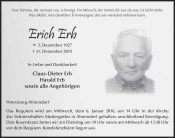 Traueranzeige von Erich Erb 
