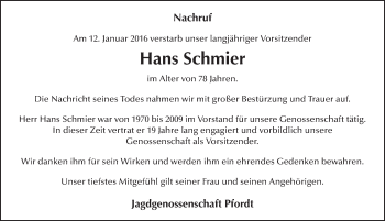 Traueranzeige von Hans Schmier 
