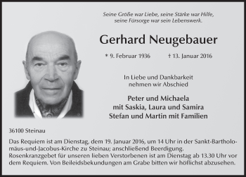 Traueranzeige von Gerhard Neugebauer 