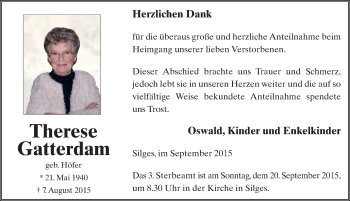 Traueranzeige von Therese Gatterdam 