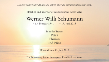 Traueranzeige von Werner Willi Schumann 