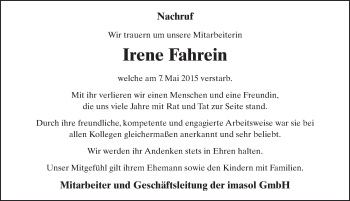 Traueranzeige von Irene Fahrein 