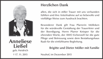 Traueranzeige von Anneliese Ließel 