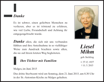 Traueranzeige von Liesel Mihm 