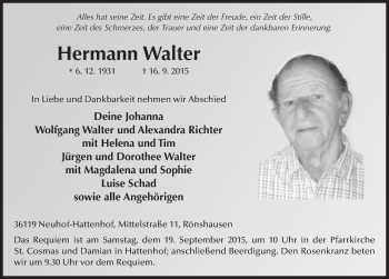 Traueranzeige von Hermann Walter 