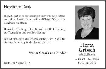 Traueranzeige von Herta Grösch 