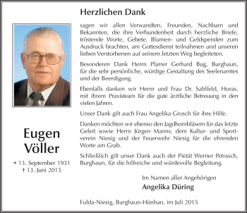 Traueranzeige von Eugen Völler 