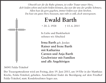 Traueranzeige von Ewald Barth 