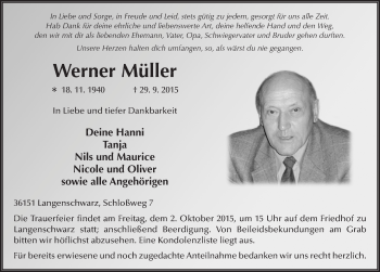 Traueranzeige von Werner Müller 