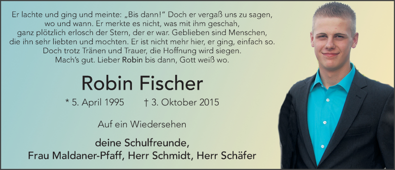  Traueranzeige für Robin Fischer vom 07.10.2015 aus 