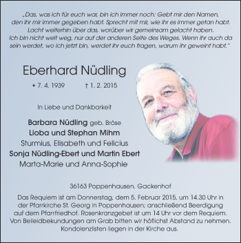 Traueranzeige von Eberhard Nüdling 