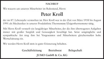 Traueranzeige von Peter Kroll 
