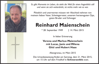 Traueranzeige von Reinhard Maienschein 