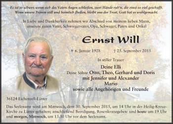 Traueranzeige von Ernst Will 
