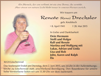 Traueranzeige von Renate Drechsler 