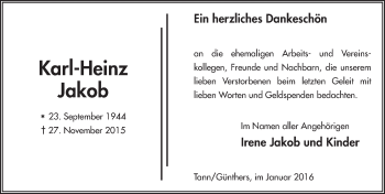 Traueranzeige von Karl-Heinz Jakob 