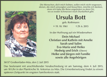 Traueranzeige von Ursula Bott 